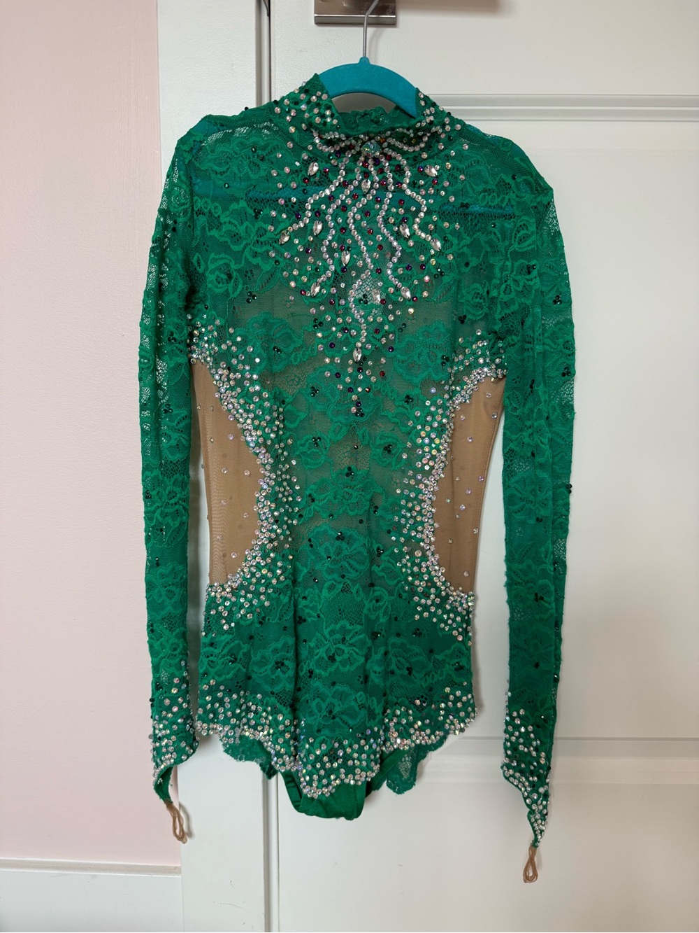 Rhythmic Gymnastics Emerald Green Lace Long-Sleeve leotard